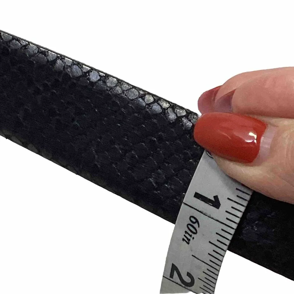 Black Leather Snakeskin Embossed Handmade In Germany Belt Silver Hardware Medium